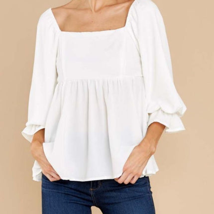 Smocked Square Neck Flounce Sleeve Blouse