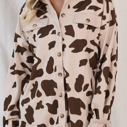 Cow Print Button Up Corduroy Shacket