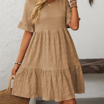 Mandy Ruffled Ruched Round Neck Half Sleeve Dress