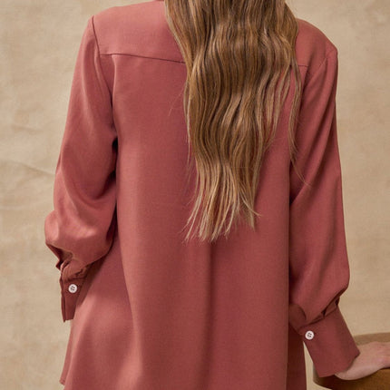 Perfee Ruched Collared Neck Long Sleeve Shirt