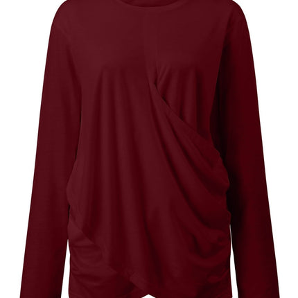 Ruched Round Neck Long Sleeve T-Shirt