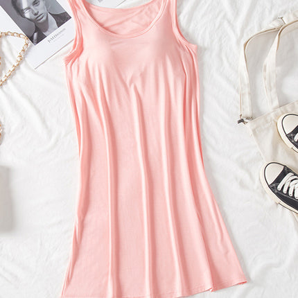 Round Neck Wide Strap Mini Tank Dress with Bra