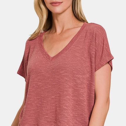 Zenana V-Neck Short Sleeve Crop T-Shirt