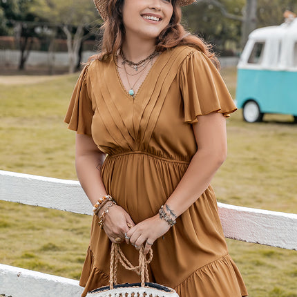 Plus Size Ruffled V-Neck Short Sleeve Romper