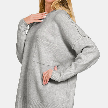 Zenana High-Low Hem Drop Shoulder Sweater