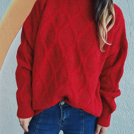 Diamond Round Neck Long Sleeve Sweater