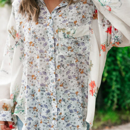 Floral Collared Neck Long Sleeve Shirt