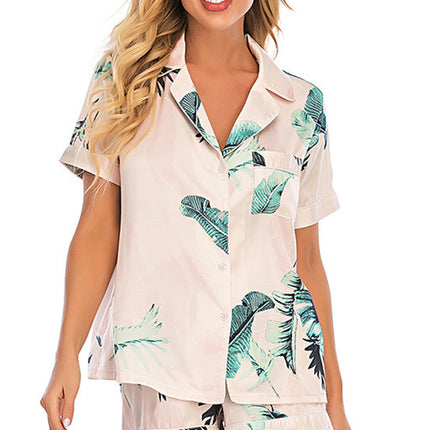 Printed Button Up Short Sleeve Top and Shorts Lounge Set