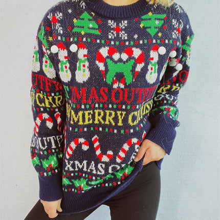 Christmas Pattern Round Neck Long Sleeve Sweater