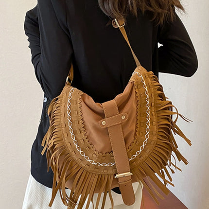 Suede Fringe Wide Strap Shoulder Bag