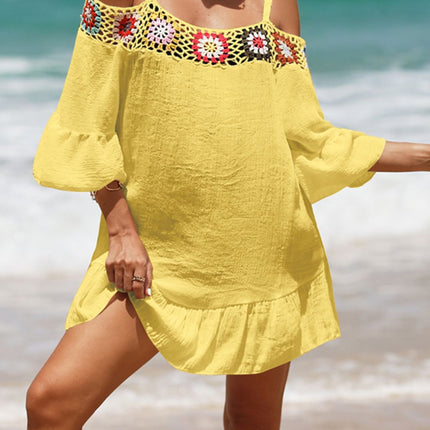 Crochet Cold Shoulder Three-Quarter Sleeve Cover Up