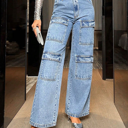 Wide Leg High Waist Jeans with Pockets