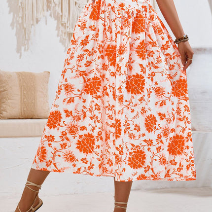 Printed Elastic Waist Midi Skirt