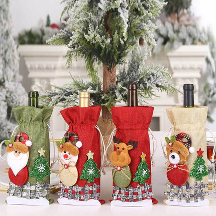 4-Pack Drawstring Christmas Wine Bottle Covers