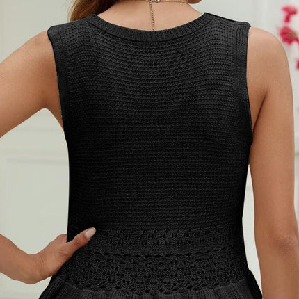 Openwork Round Neck Sweater Vest