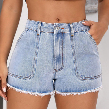 Raw Hem Pocketed Denim Shorts