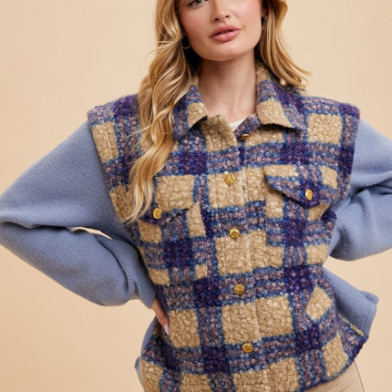 Annie Wear Faux Fur Plaid Button Up Jacket