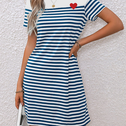 Striped Round Neck Short Sleeve Mini Tee Dress