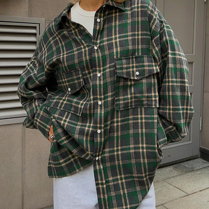 Pocketed Plaid Button Up Shacket