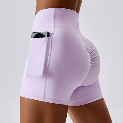 Ruched Pocketed High Waist Active Shorts