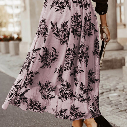 Embroidered High Waist Maxi Skirt