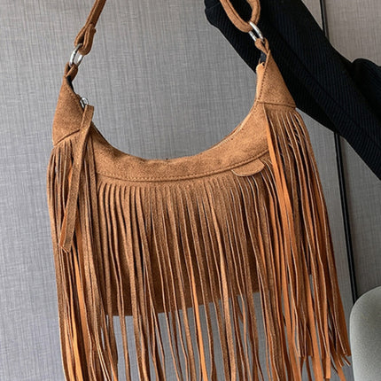 Suede Fringe Adjustable Strap Shoulder Bag