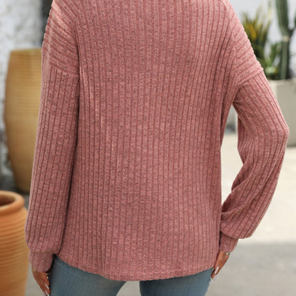 Decor Button Long Sleeve Ribbed T-Shirt