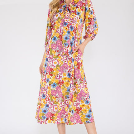 Celeste Full Size Floral Midi Dress with Bow Tied