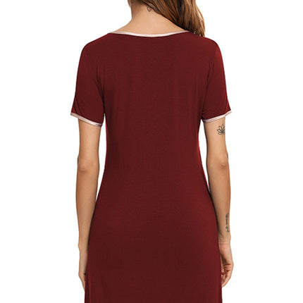 Contrast Trim Pocketed Round Neck Lounge Dress