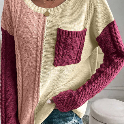 Double Take Full Size Color Block Drop Shoulder Sweater