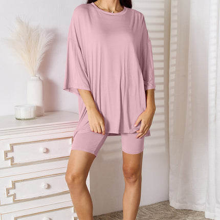 Basic Bae Full Size Soft Rayon Three-Quarter Sleeve Top and Shorts Set