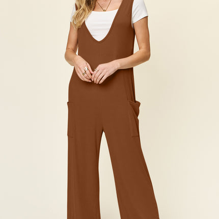Double Take Full Size Sleeveless Wide Leg Jumpsuit with Pockets