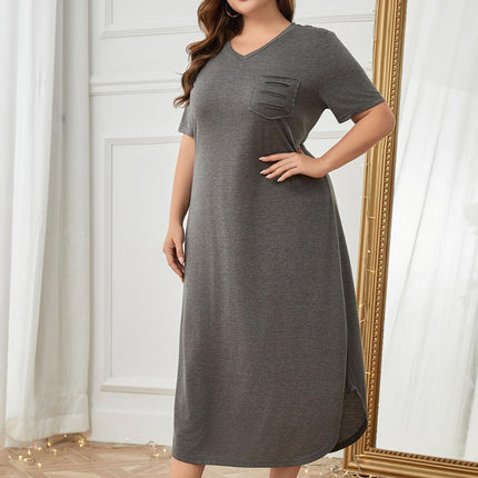 Plus Size Pocketed V-Neck Short Sleeve Lounge Dress