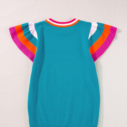 Color Block Round Neck Knit Top