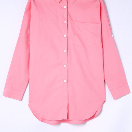 Double Take Buttoned Lapel Collar Dropped Shoulder Long Shirt