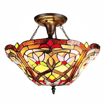 YASMIN Tiffany-Style Victorian Stained Glass Semi-Flush Pendant 14.5"