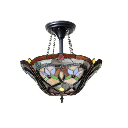 YASMIN Tiffany-Style Victorian Stained Glass Semi-Flush Pendant 14.5"