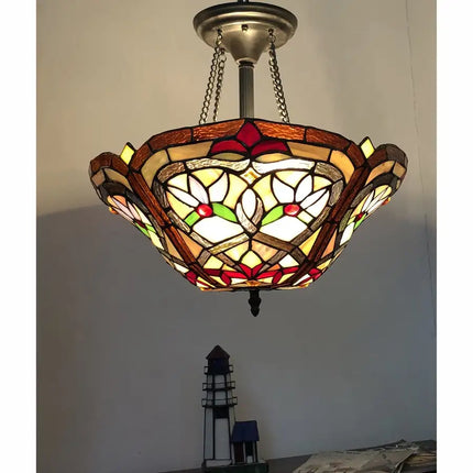 YASMIN Tiffany-Style Victorian Stained Glass Semi-Flush Pendant 14.5"