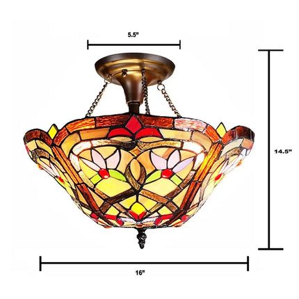 YASMIN Colgante semiempotrado de vidrieras victorianas estilo Tiffany de 14,5"