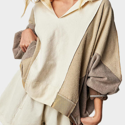 High-Low Exposed Seam Contrast Long Sleeve Sweatshirt