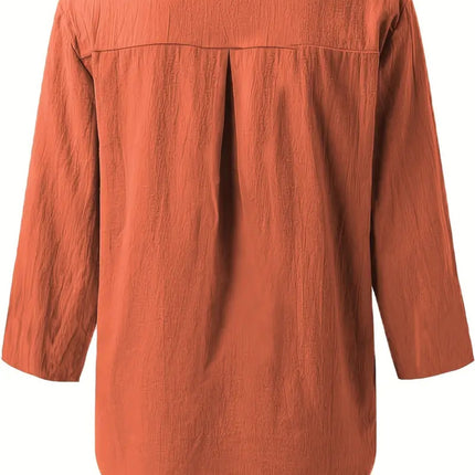 Notched Three-Quarter Sleeve Blouse