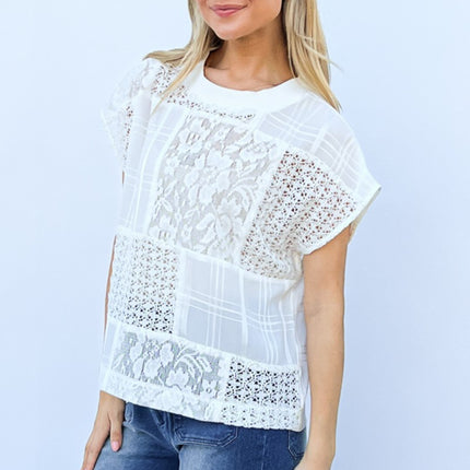 And The Why Lace Patchwork Short Sleeve Top and Cami Set