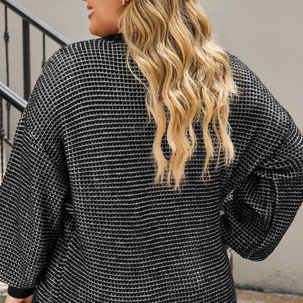 Plus Size Waffle-Knit Round Neck Dropped Shoulder Sweater