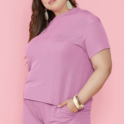 Plus Size Round Neck Short Sleeve Top and Shorts Set