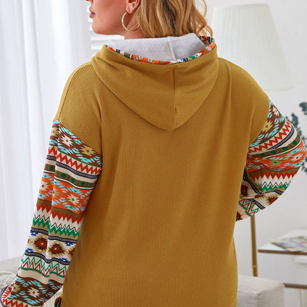 Plus Size Waffle-Knit Geometric Dropped Shoulder Hoodie