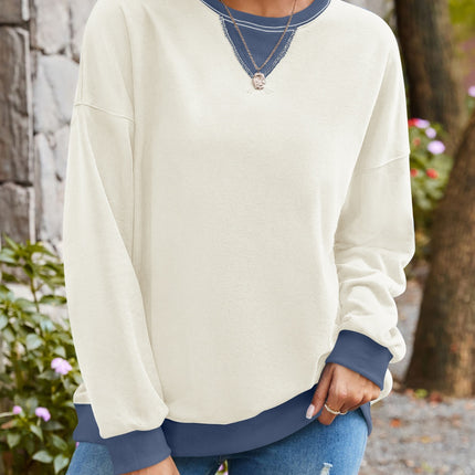 Lovelet Contrast Round Neck Long Sleeve Sweatshirt
