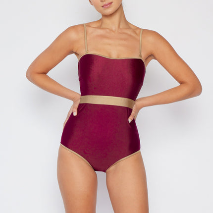 Marina West Swim Wave Break Contrast Trim One-Piece in Wine