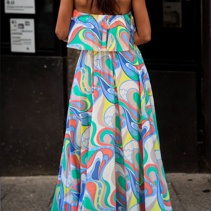 Slit Printed Tube Maxi Dress