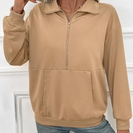 Half Zip Kangaroo Pocket Long Sleeve Sweatshirt