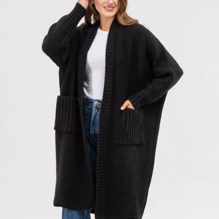 Pocketed Open Front Long Sleeve Longline Cardigan